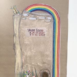 K 004 | Entwurf Planung Kindergrabstein Kindergrabmal Regenbogen, Pferd, Schmetterling, Maus, Himmel, Sonne, Herz Motive - Geschmacksmuster geschützt! | Steinmetzwerkstatt Schlienz Kempten Allgäu