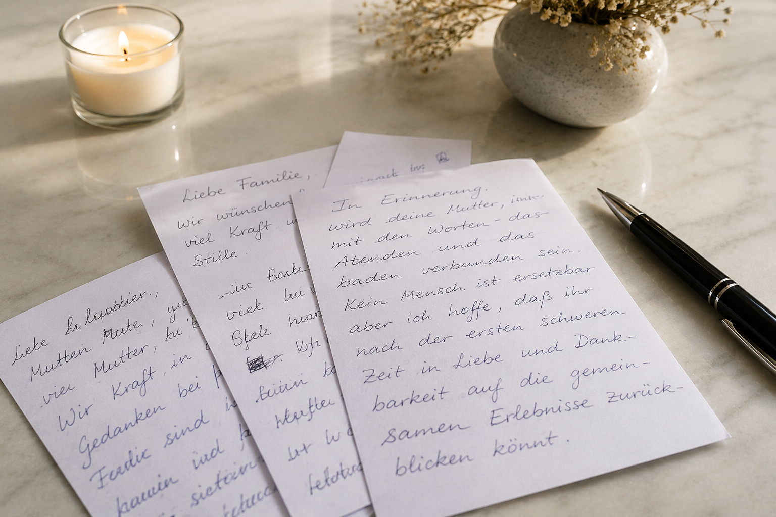 Beileidskarte schreiben — handgeschriebene Trauerkarten