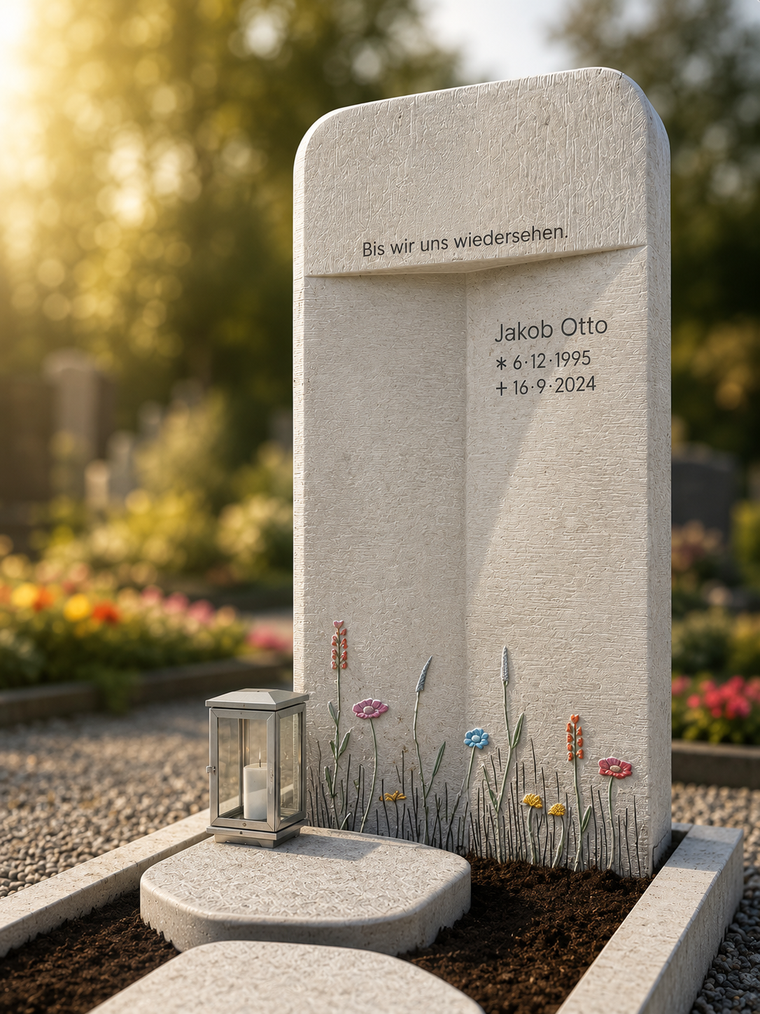 Grabstein Inschrift — bis wir uns wiedersehen — STOI Steinmetzwerkstatt