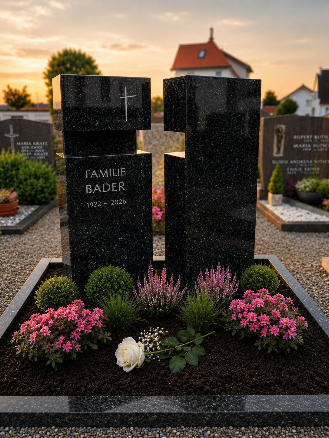 Polierter Grabstein als Stele aus Naturstein
