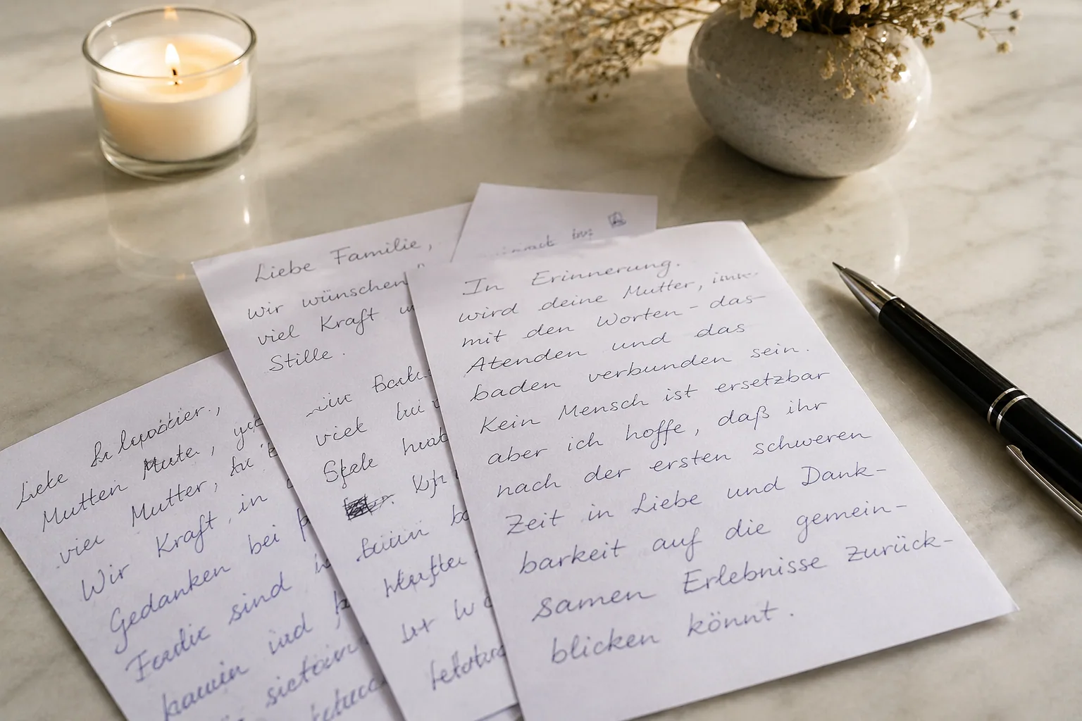 Beileidskarte schreiben — handgeschriebene Trauerkarten