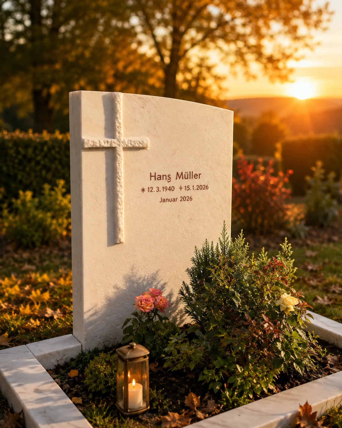Liegender Grabstein mit aus dem Stein gearbeitetem Kreuz